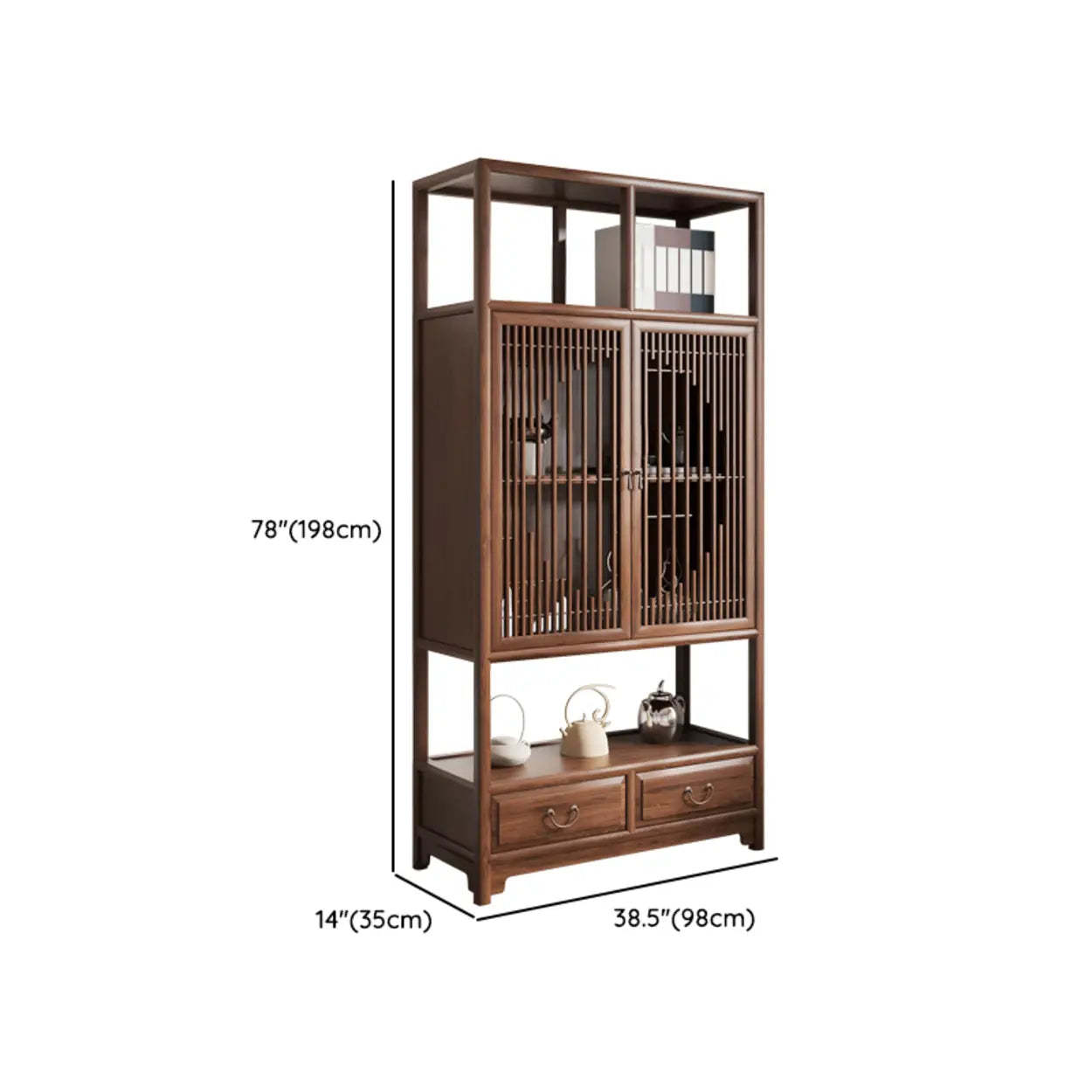 Retro Freestanding Brown Wood Large Display Cabinet