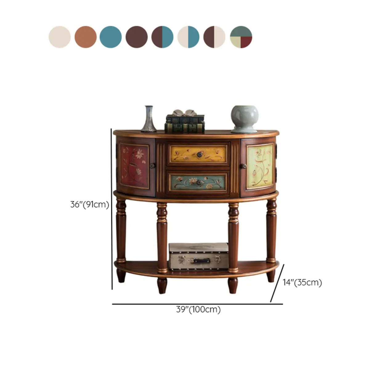 Half-Circle Wood Storage Console Table