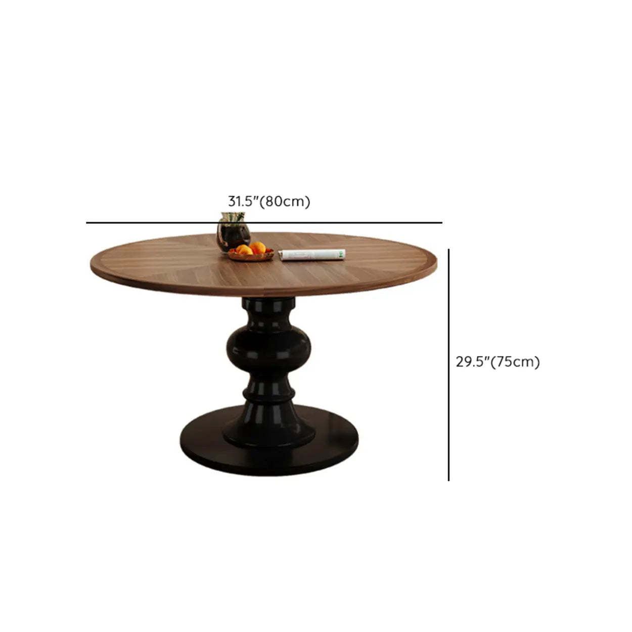 Mid-Century Round Wood Black Pedestal Dining Table — Table Only