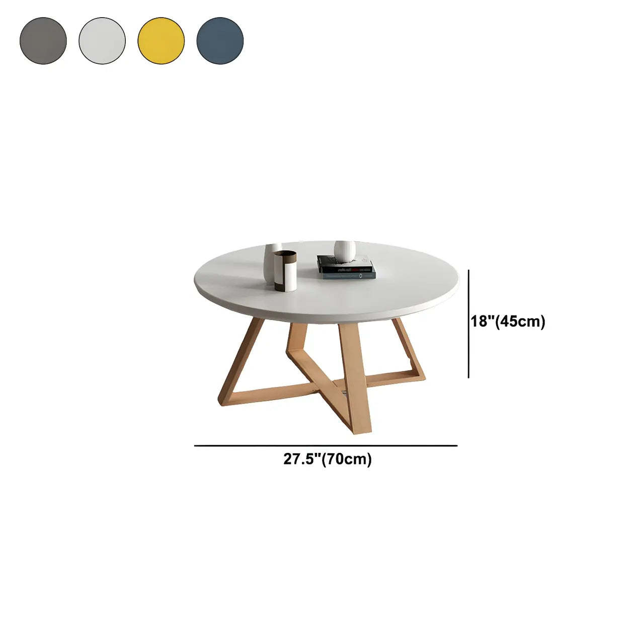 Beech Wood Round Coffee Table with Cross Legs — Gray
