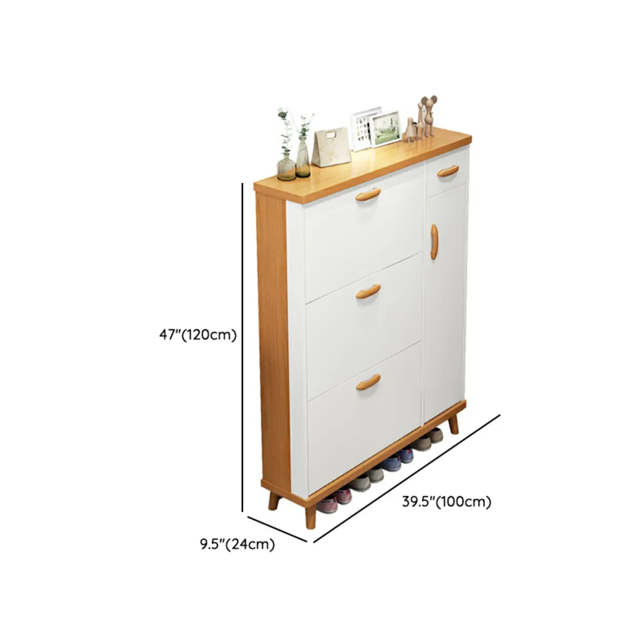 Adjustable White Wood Drop-Front Shoe Storage