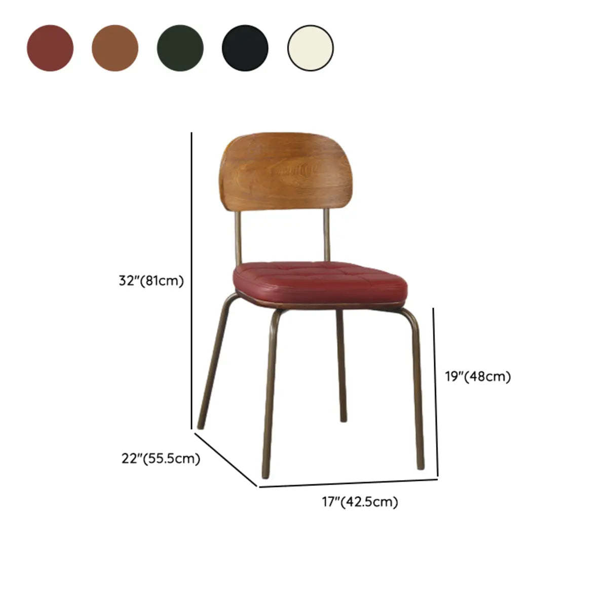 Open-Back Tufted Leather Metal Dining Chair