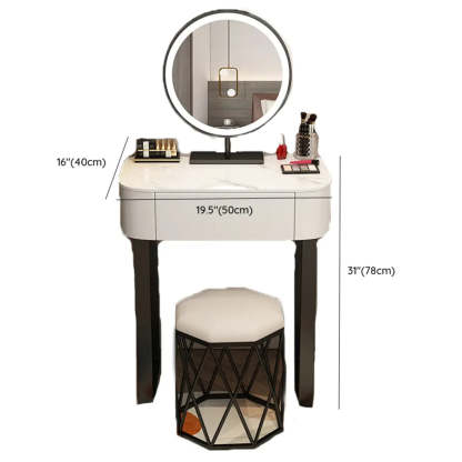 Contemporary White Makeup Vanity with LED Mirror — Khaki / Makeup Vanity & Stool