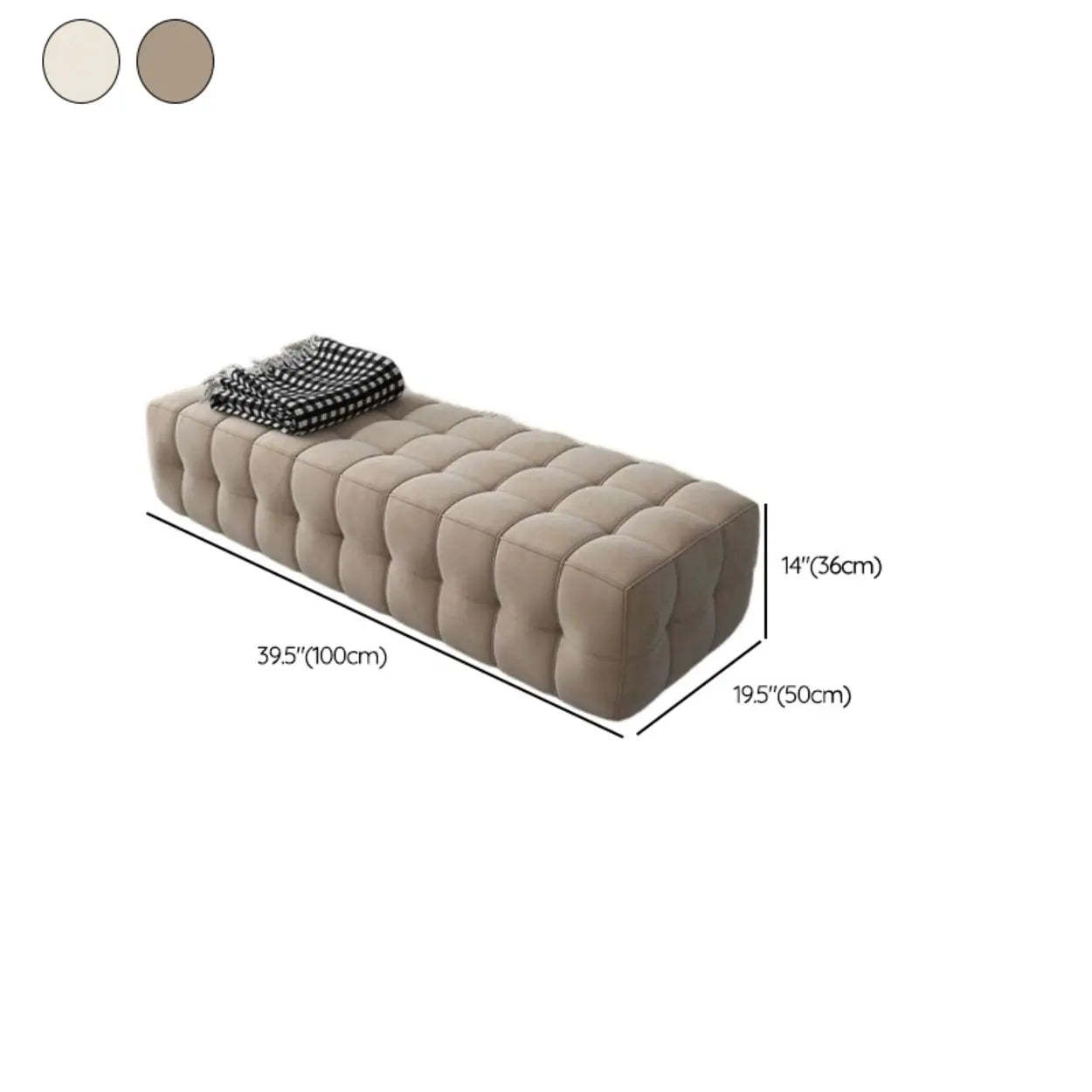 Solid Beige Upholstered Short Bedroom Bench — Beige