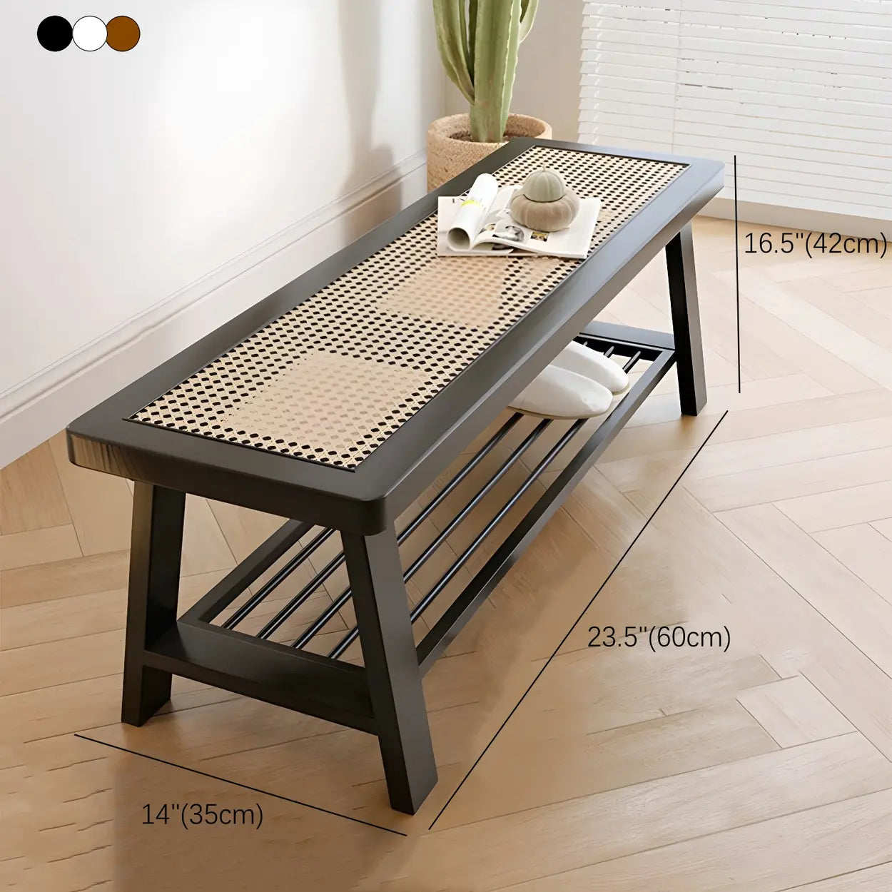 Black Bedroom Bench with Shoe Storage Image - 21