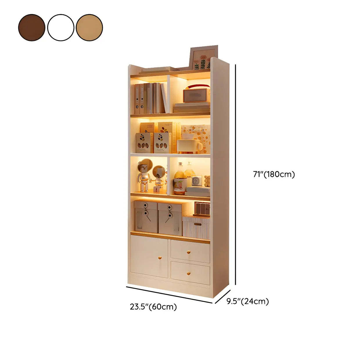Vertical Wood Storage Bookcase — White