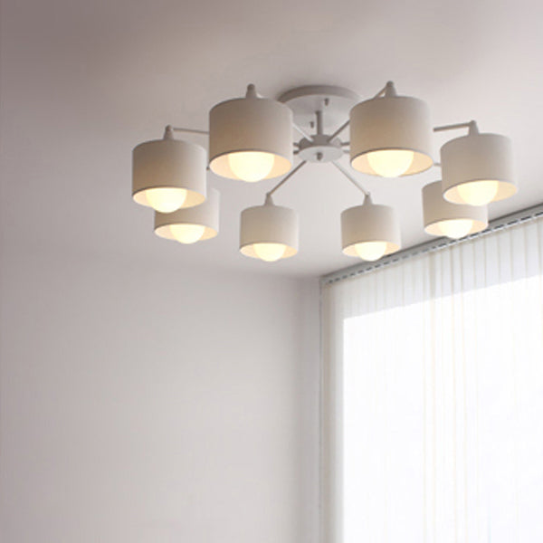 Scandinavian Iron Cylinder 8-Light Ceiling Light — White / 110V-120V For US/CA
