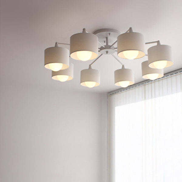 Scandinavian Iron Cylinder 8-Light Ceiling Light — White / 110V-120V For US/CA