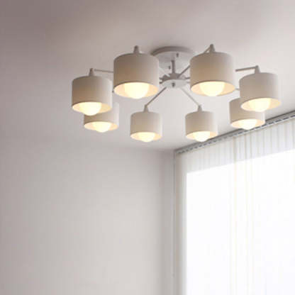 Scandinavian Iron Cylinder 8-Light Ceiling Light — White / 110V-120V For US/CA