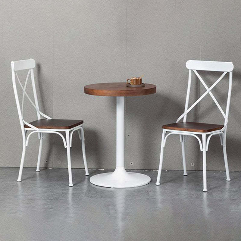 Industrial Leather Wood Iron X-Back Dining Chair — Table - Black / Leather