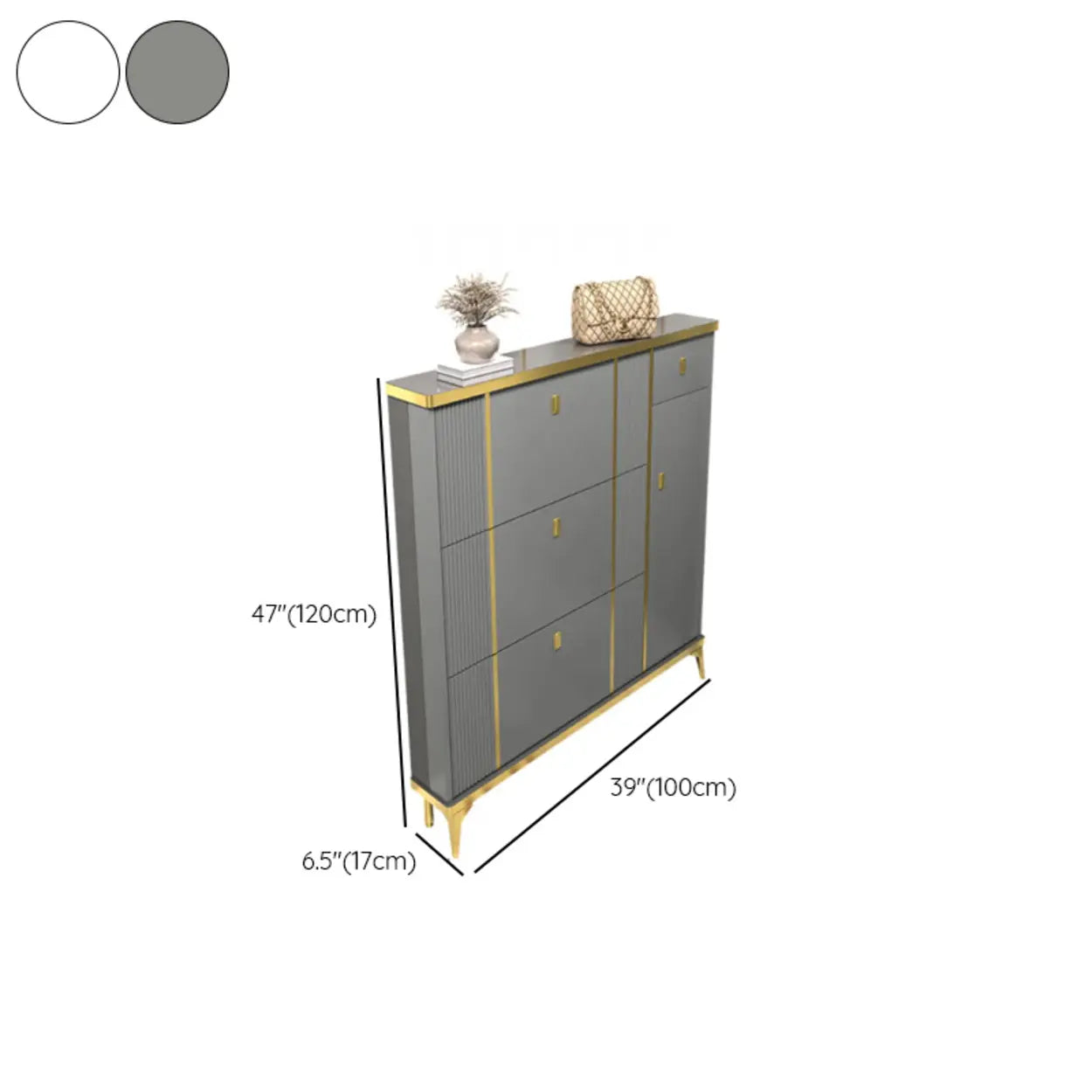 Modern Tall Gray Metal Hallway Shoe Cabinet