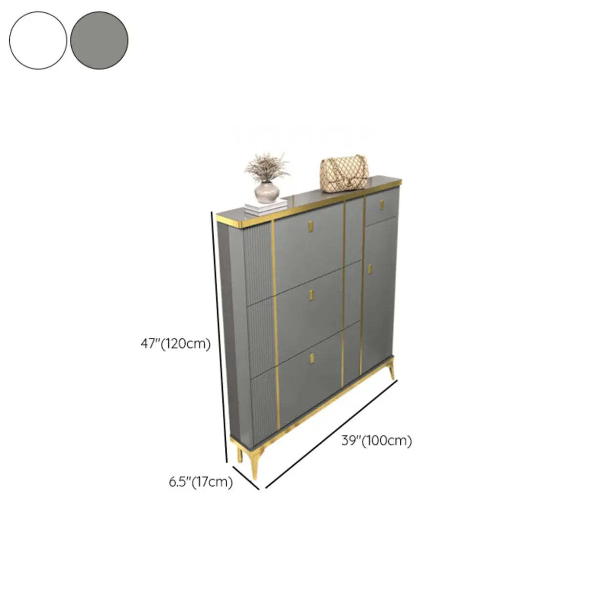 Modern Tall Gray Metal Hallway Shoe Cabinet