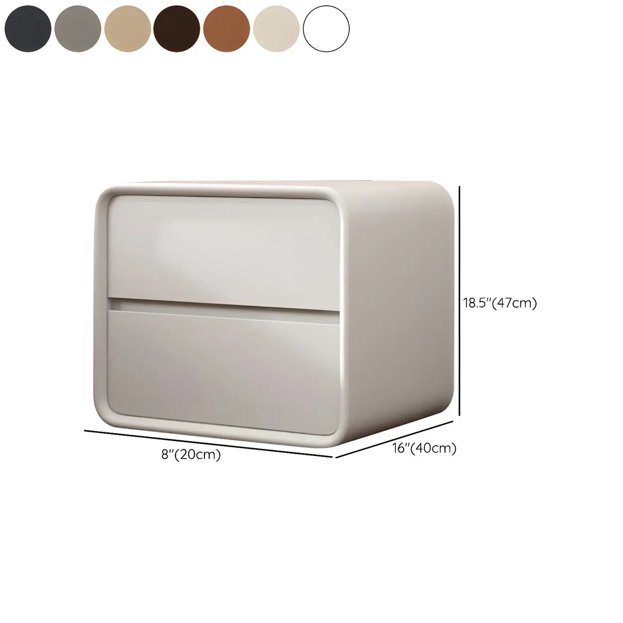 Gray Rounded Faux Leather Dual-Drawer Nightstand — Coffee