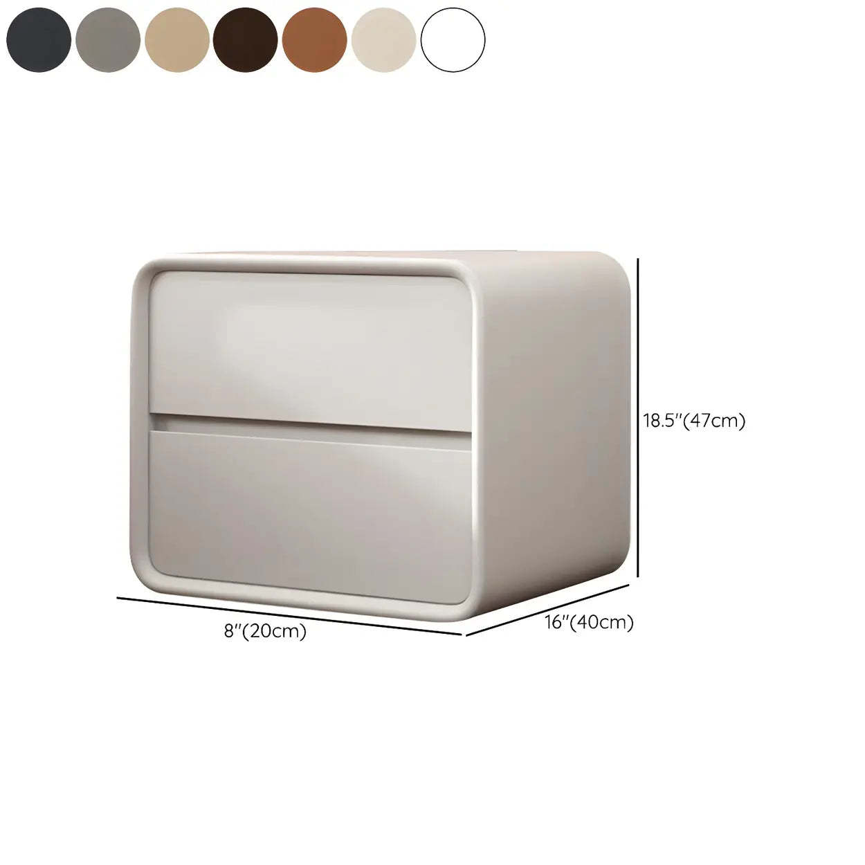 Gray Rounded Faux Leather Dual-Drawer Nightstand — Coffee