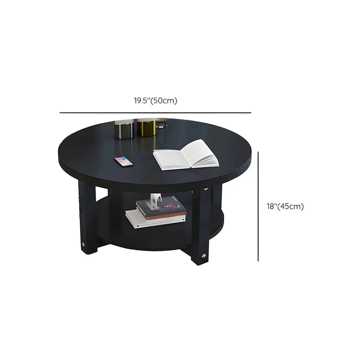 Wood Round Coffee Table with Storage Shelf