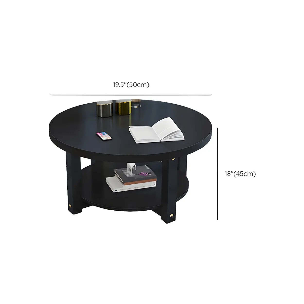 Wood Round Coffee Table with Storage Shelf
