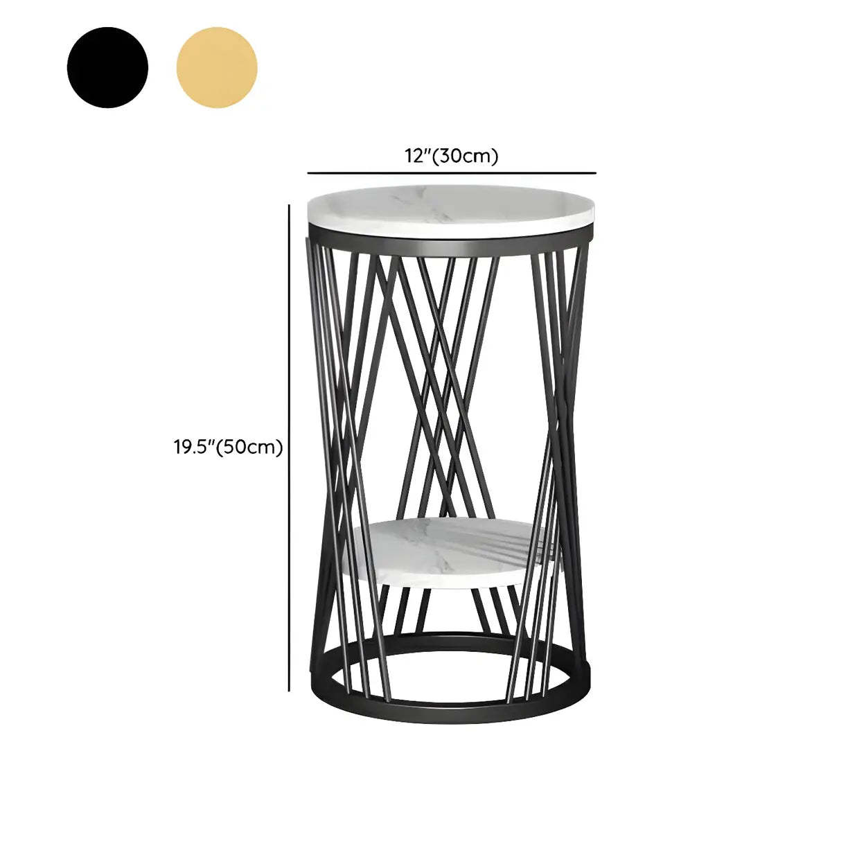Round Gold Faux Marble 2-Tier Plant Stand