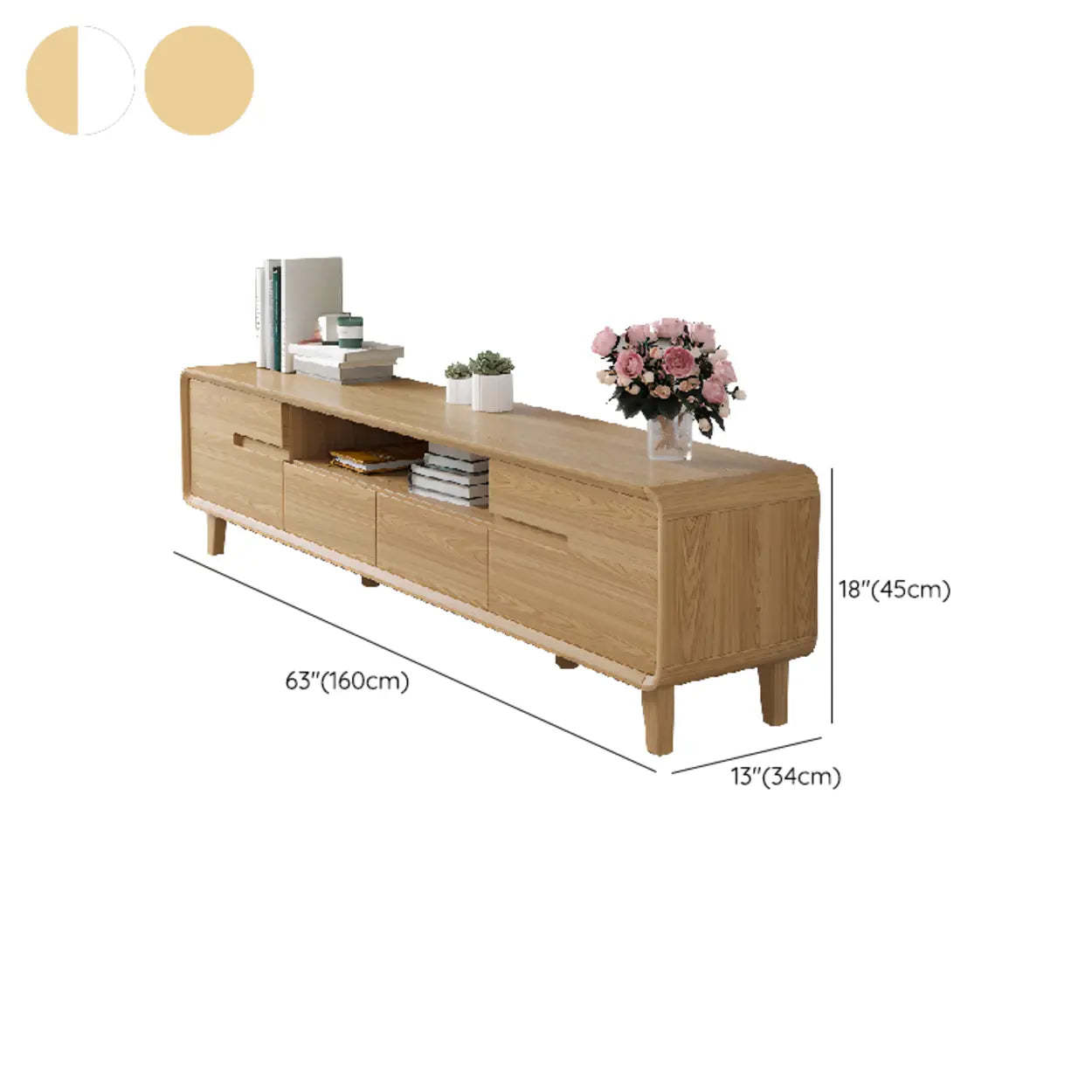 Natural Wood Open-Storage Drawer Rectangular TV Stand