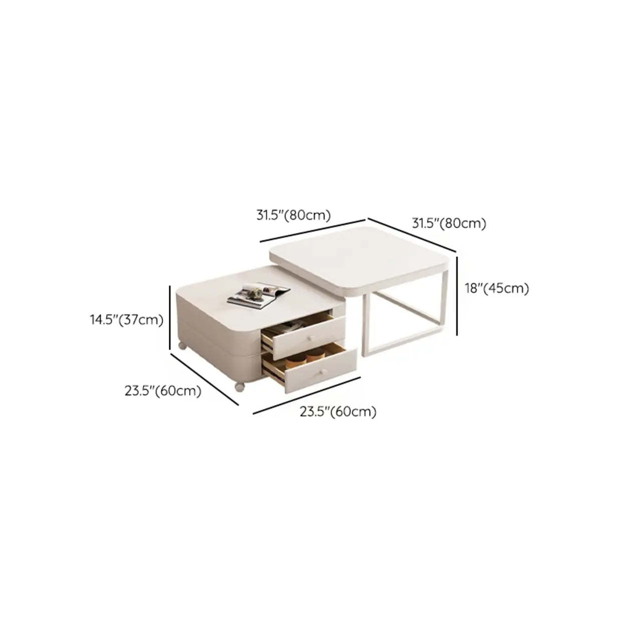 White Square Stone-Top Frame Coffee Table