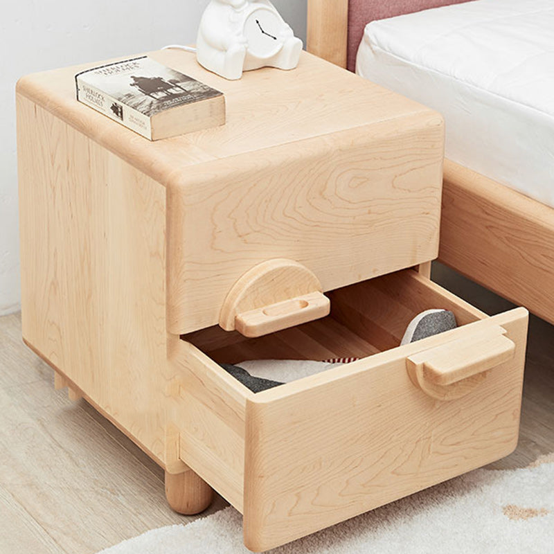 Nordic Maple Wood Knob 2-Drawer Nightstand