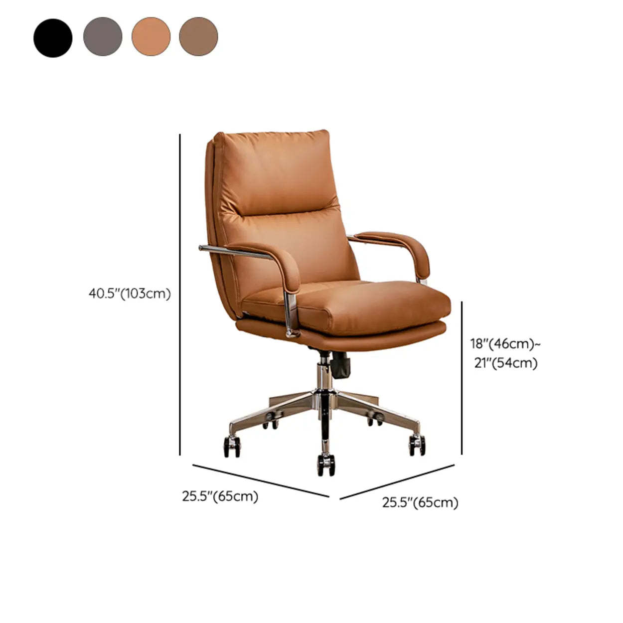 Ergonomic Leather Swivel Office Chair with Adjustable Arms