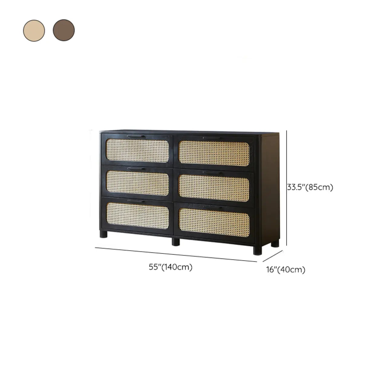 Black Woven Wood Horizontal Double Dresser