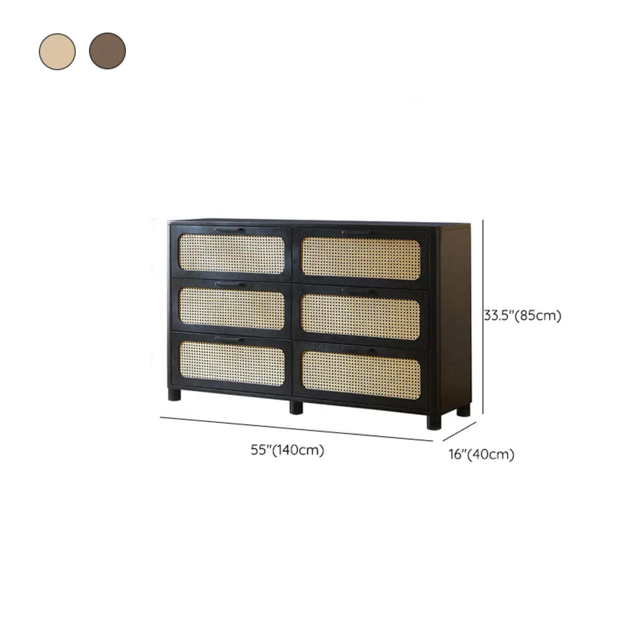 Black Woven Wood Horizontal Double Dresser
