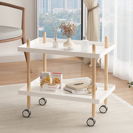 Minimalist Wood Rectangular 2-Tier Wheeled End Table — White