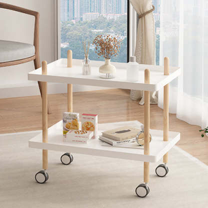 Minimalist Wood Rectangular 2-Tier Wheeled End Table — White