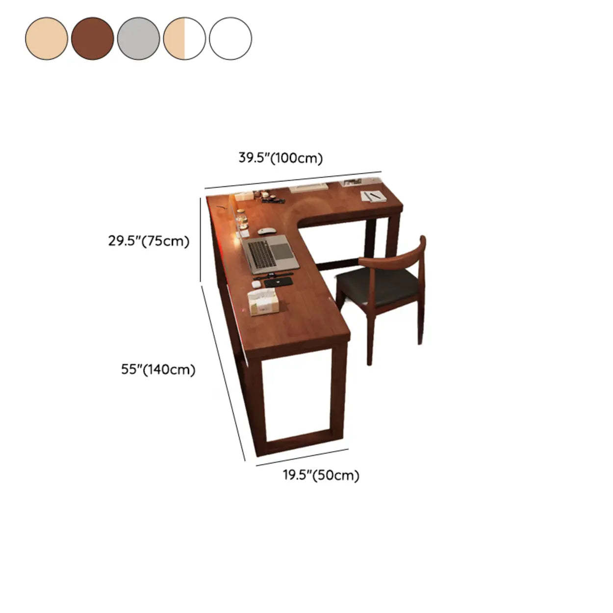 White Rubberwood L-Shape Butcher Block Writing Desk — Natural / Table Only
