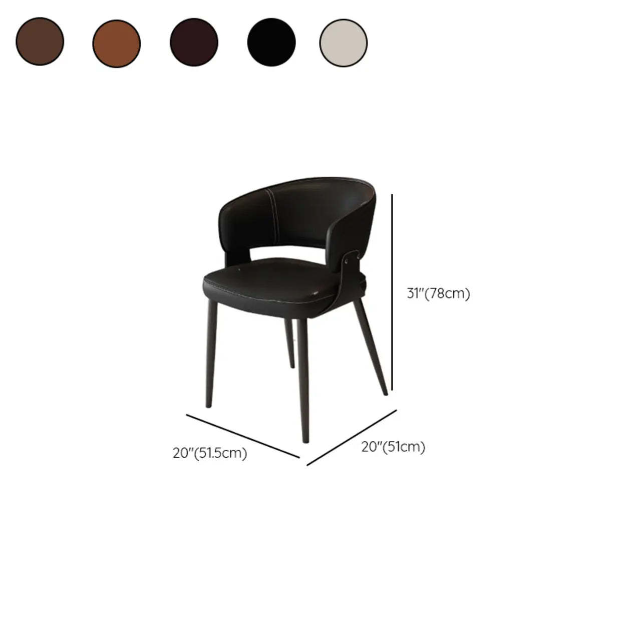 Contemporary Brown Leather Open Back Dining Chair