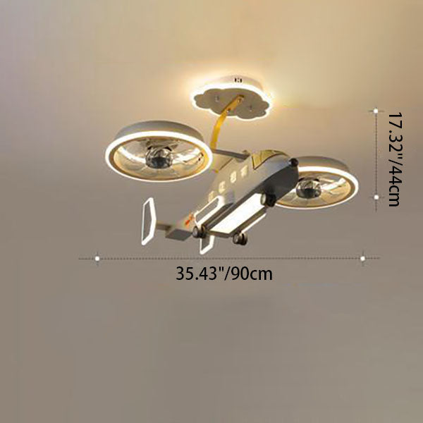 Cartoon kids aircraft blue ceiling fans in acrylic