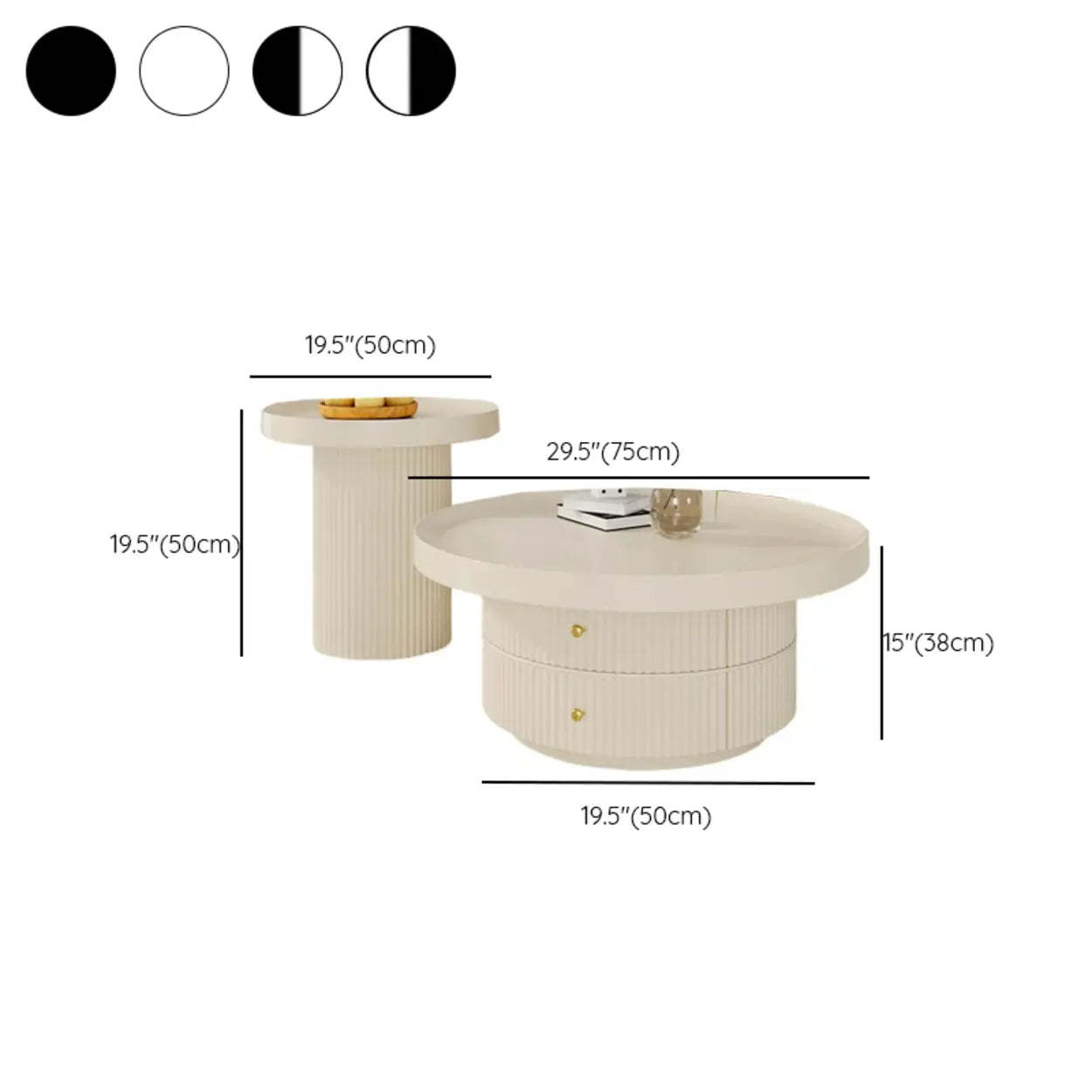 Black Metal Round Coffee Table Set with Storage