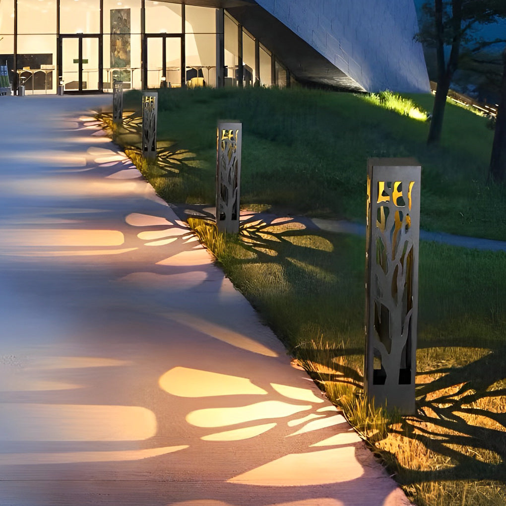 Solar-Powered Modern Outdoor Lawn Lamp with Creative Hollow-Out Branch Pattern-Lighom
