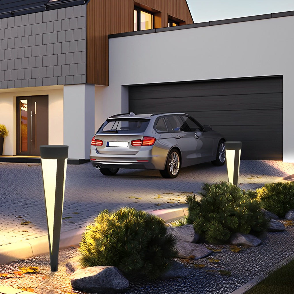 Round Outdoor Waterproof LED Gray Modern Solar Outdoor Lights Lawn Lamp-Lighom