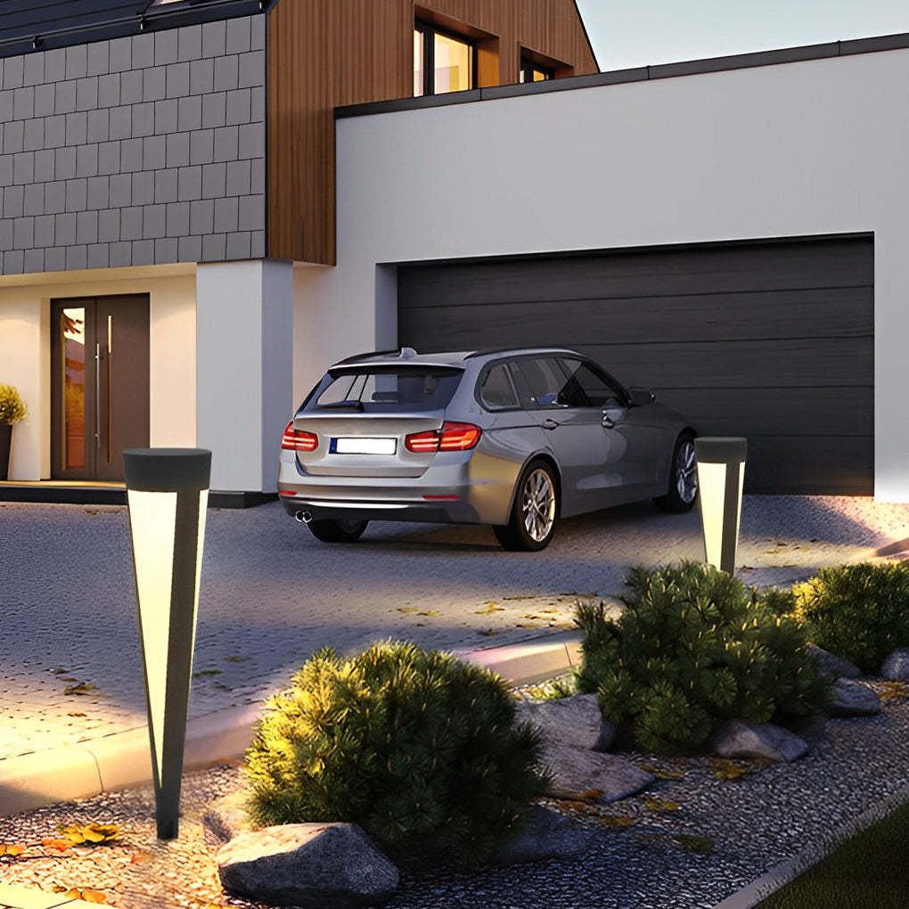 Round Outdoor Waterproof LED Gray Modern Solar Outdoor Lights Lawn Lamp-Lighom