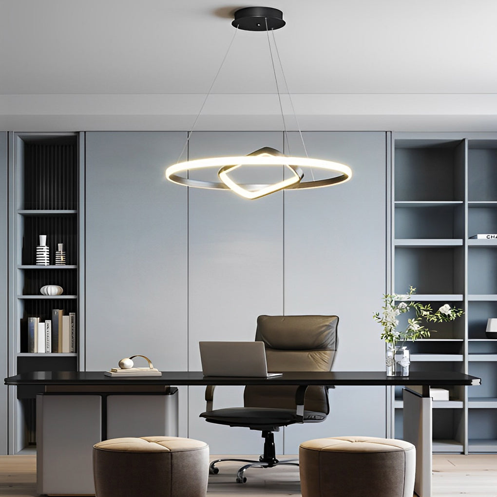 Adjustable Round Oval LED Dimmable Black Modern Chandelier