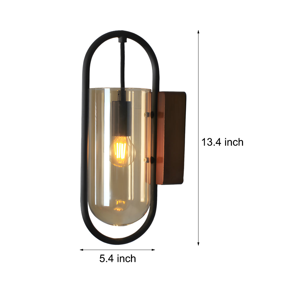 Retro Wood Base Iron Glass Shade LED 3 Step Dimming Nordic Wall Lights-Lighom