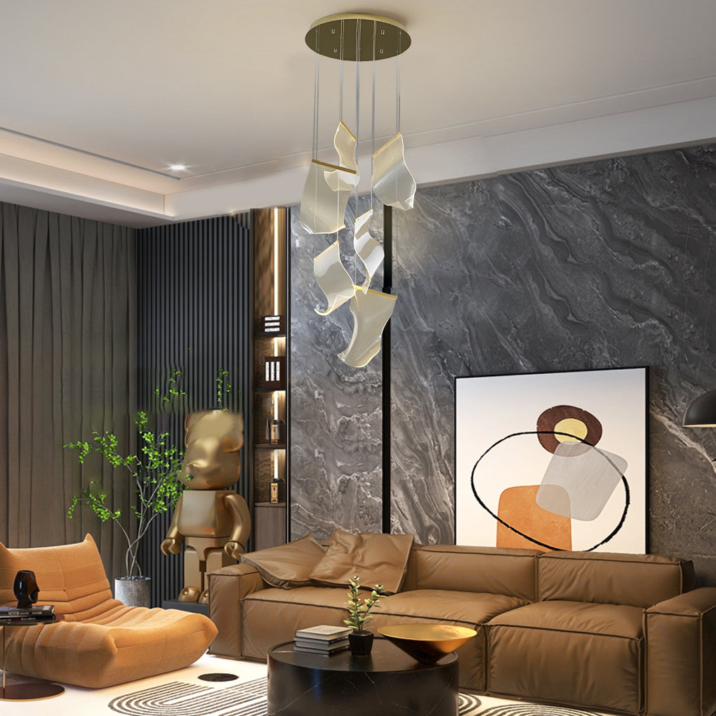 Lighom curled irregular acrylic chandeliers for entryway — 22" Dia / Dimmable with Remote / 6-Light