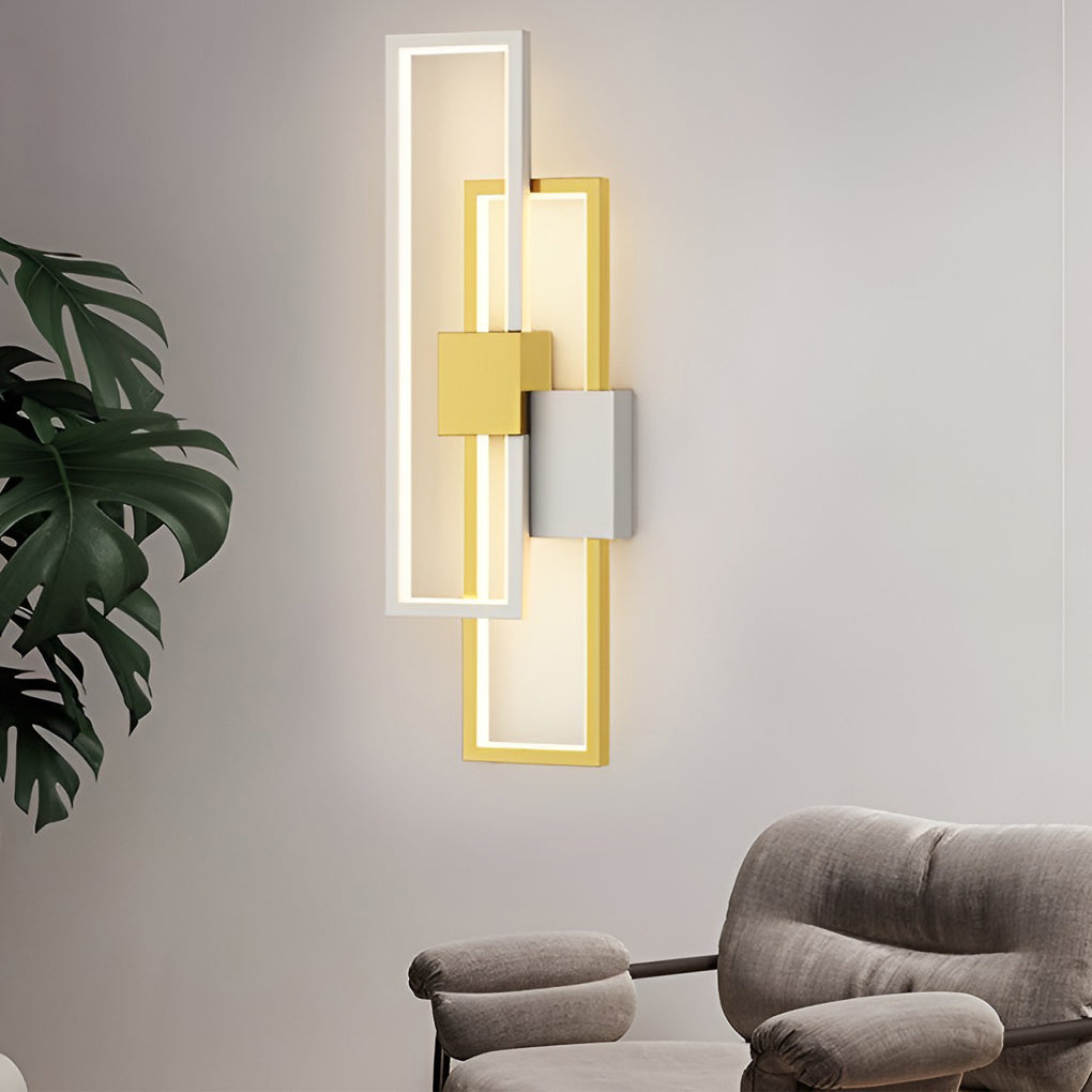 Modern rectangular three-color black wall sconces — 6" W x 2" D x 17" H / Cool White (6000K) / Brushed Gold