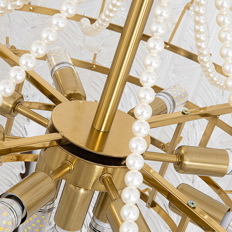 Round Glass Piece Seashells Three Step Dimming LED French Style Chandelier-Lighom