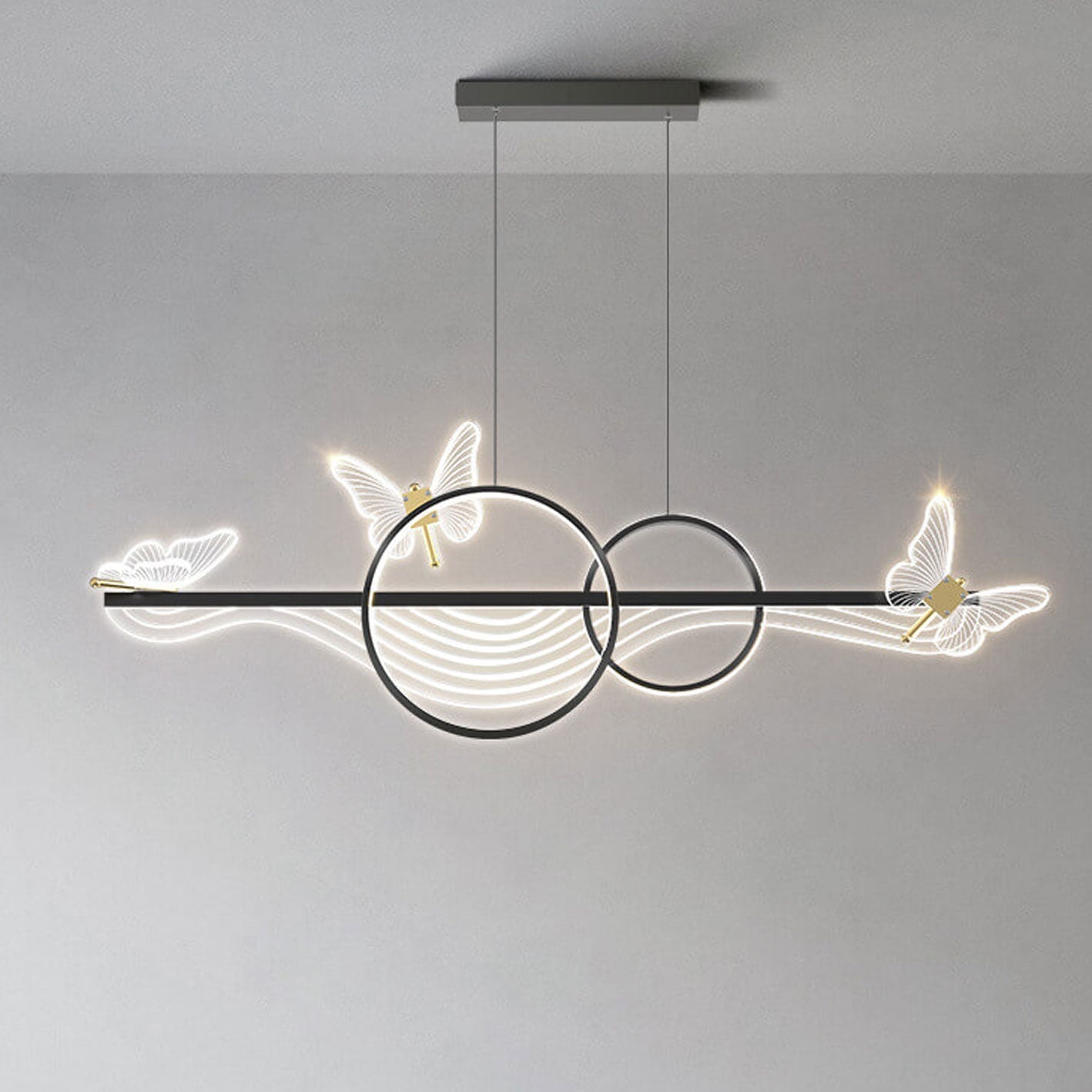 Nordic Butterfly Round Linear Island LED Chandelier — Warm Light (3000K) / Gold / 220V-240V For UK/AU