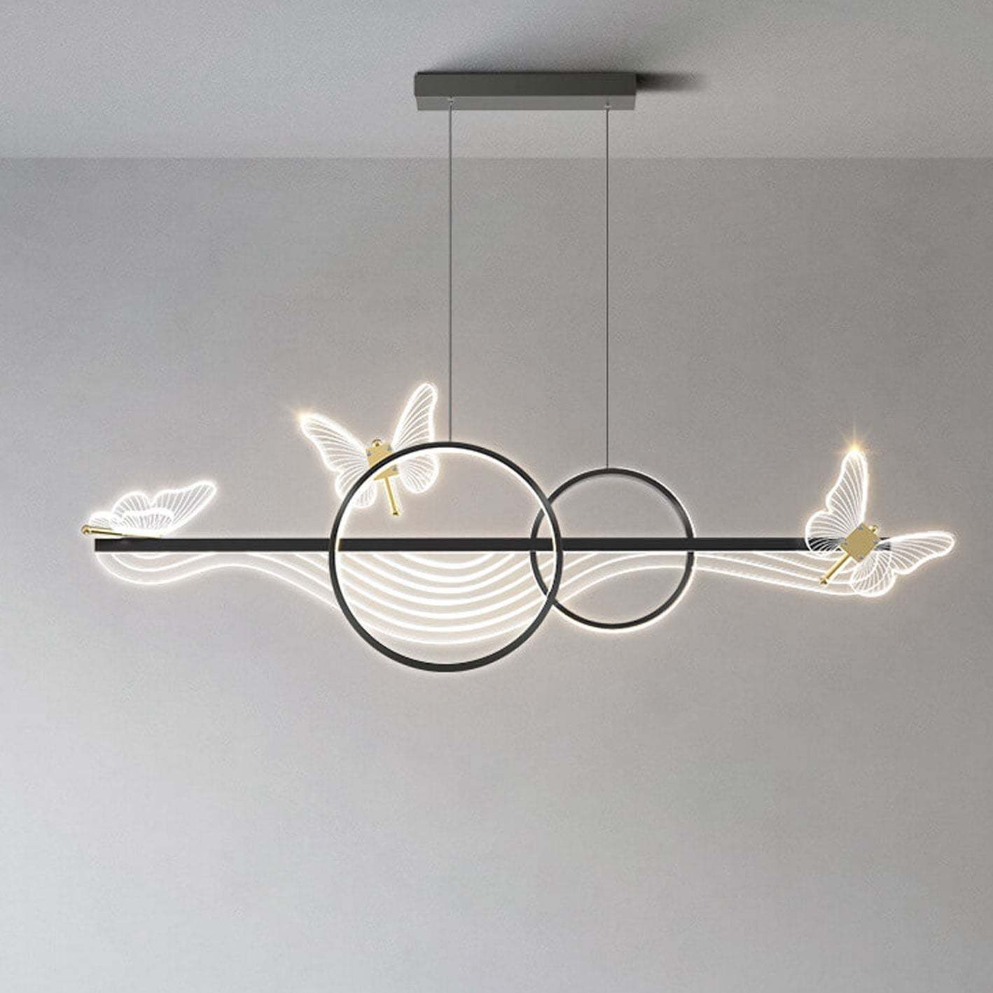 Luxury round butterfly black chandeliers — Warm White (3000K) / Brushed Gold / 220V-240V (UK/AU)