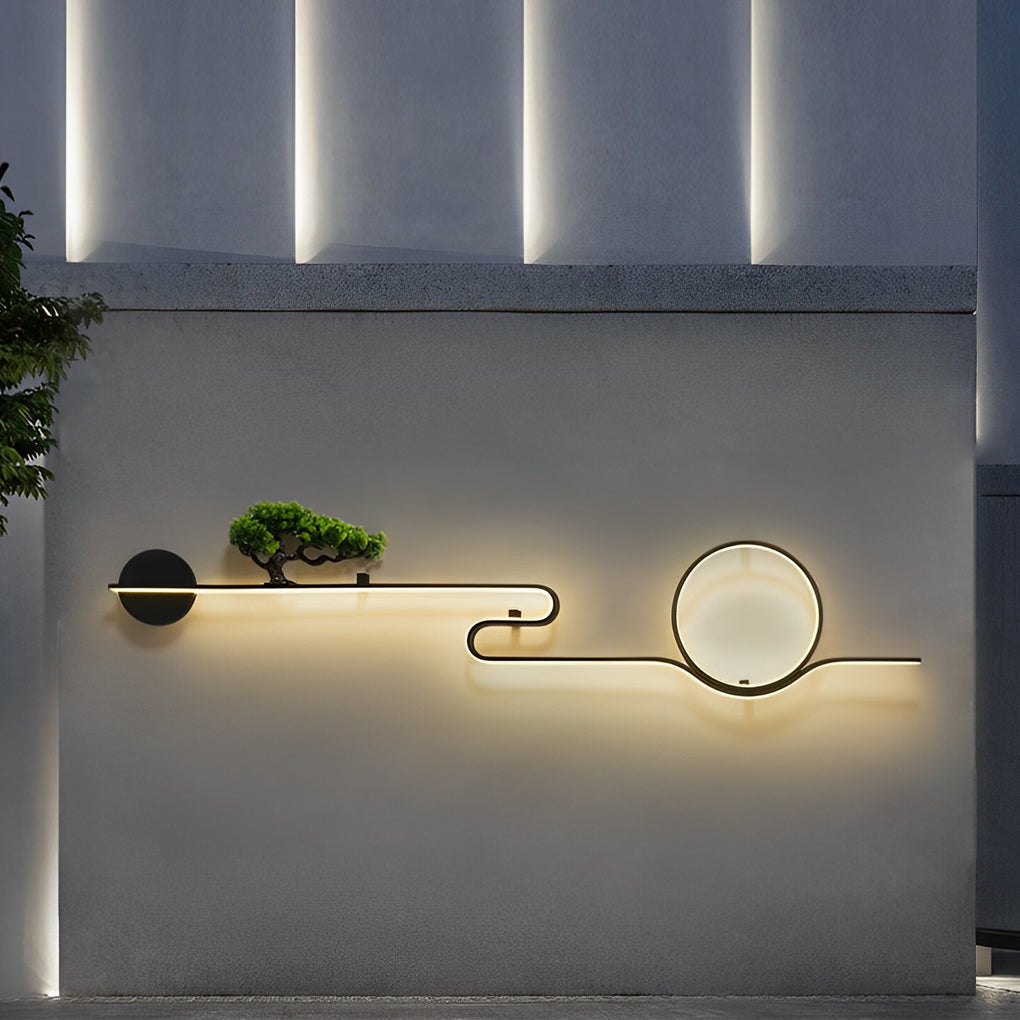 Moon Tree Scenery Waterproof LED Black Retro Outdoor Sconce