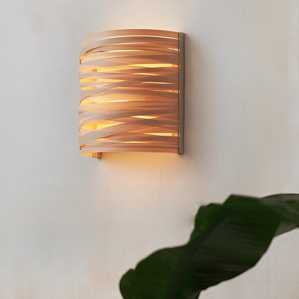 Rustic semi-cylindrical atmosphere wall sconces in wood