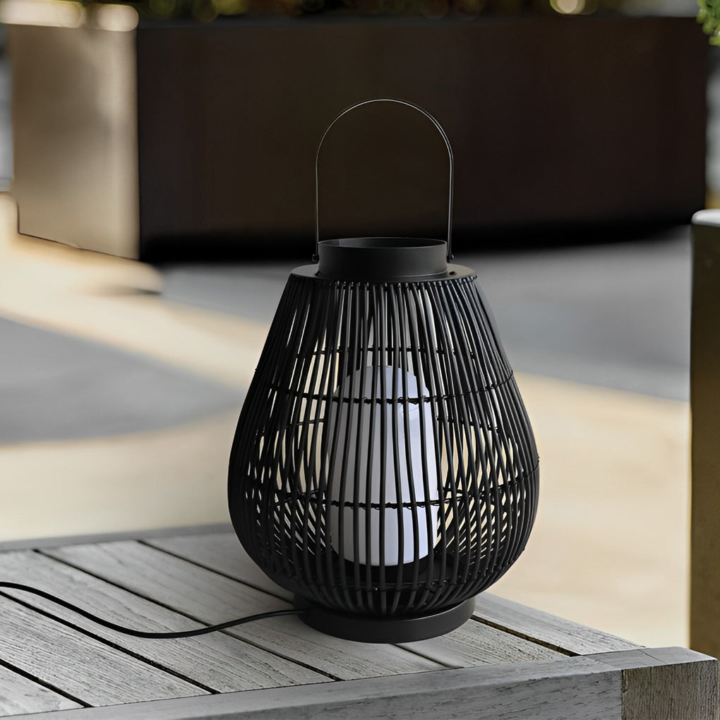 Portable Black Modern Iron Woven E27 Pillar Accent Outdoor Lantern-Lighom