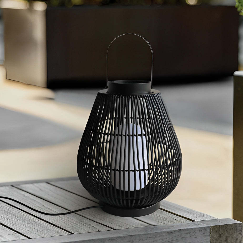 Portable Black Modern Iron Woven E27 Pillar Accent Outdoor Lantern-Lighom
