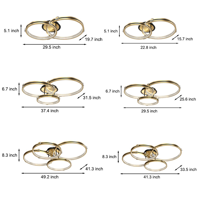 2/3/4-Ring Dimmable Brushed Gold Modern LED Ceiling Light