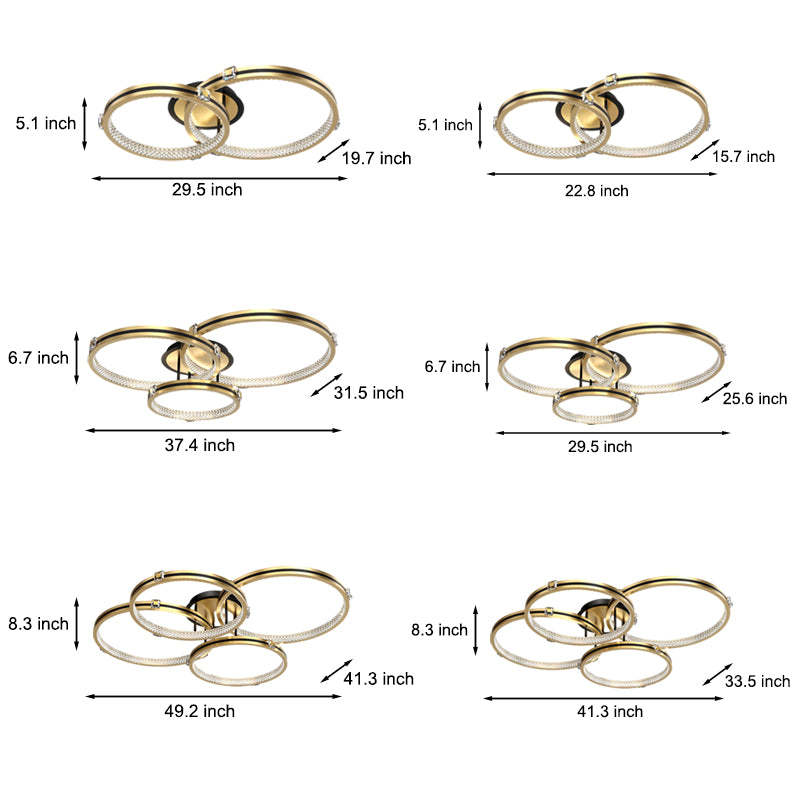 2/3/4-Ring Dimmable Brushed Gold Modern LED Ceiling Light