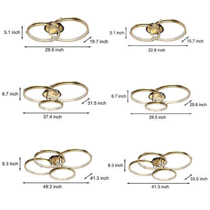 2/3/4-Ring Dimmable Brushed Gold Modern LED Ceiling Light